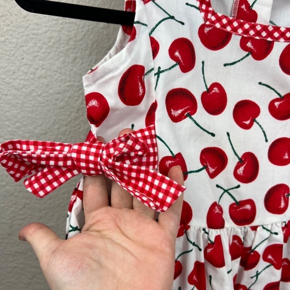 Rachel's Kids Girl's Cherry Dress with Gingham Trim and Side Ties Sz 6X - Picture 3 of 6